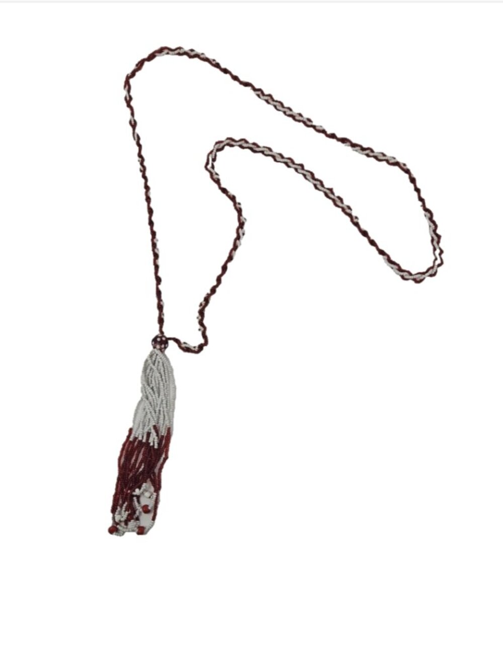 Antique 1920s Native American Indian Red & White Beaded Jacla Jocla Necklace 25"